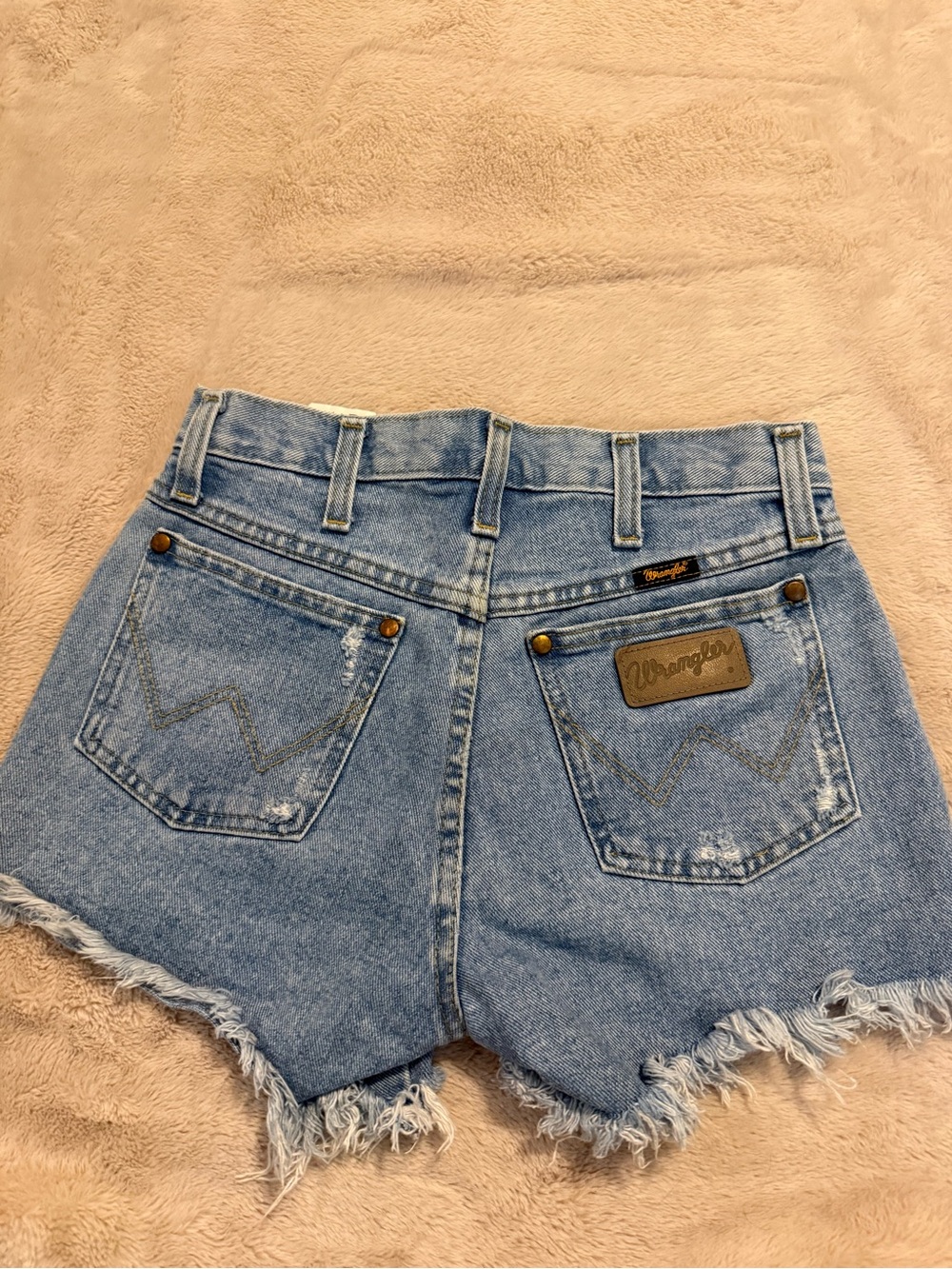 Wrangler Light Blue Denim Cutoff Shorts with Frayed Hem